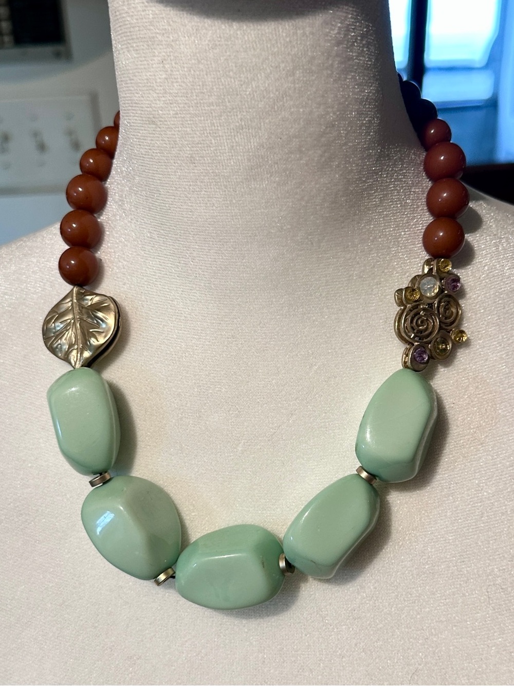 Seafoam & Brown Bead Statement Necklace - Women Jewelry